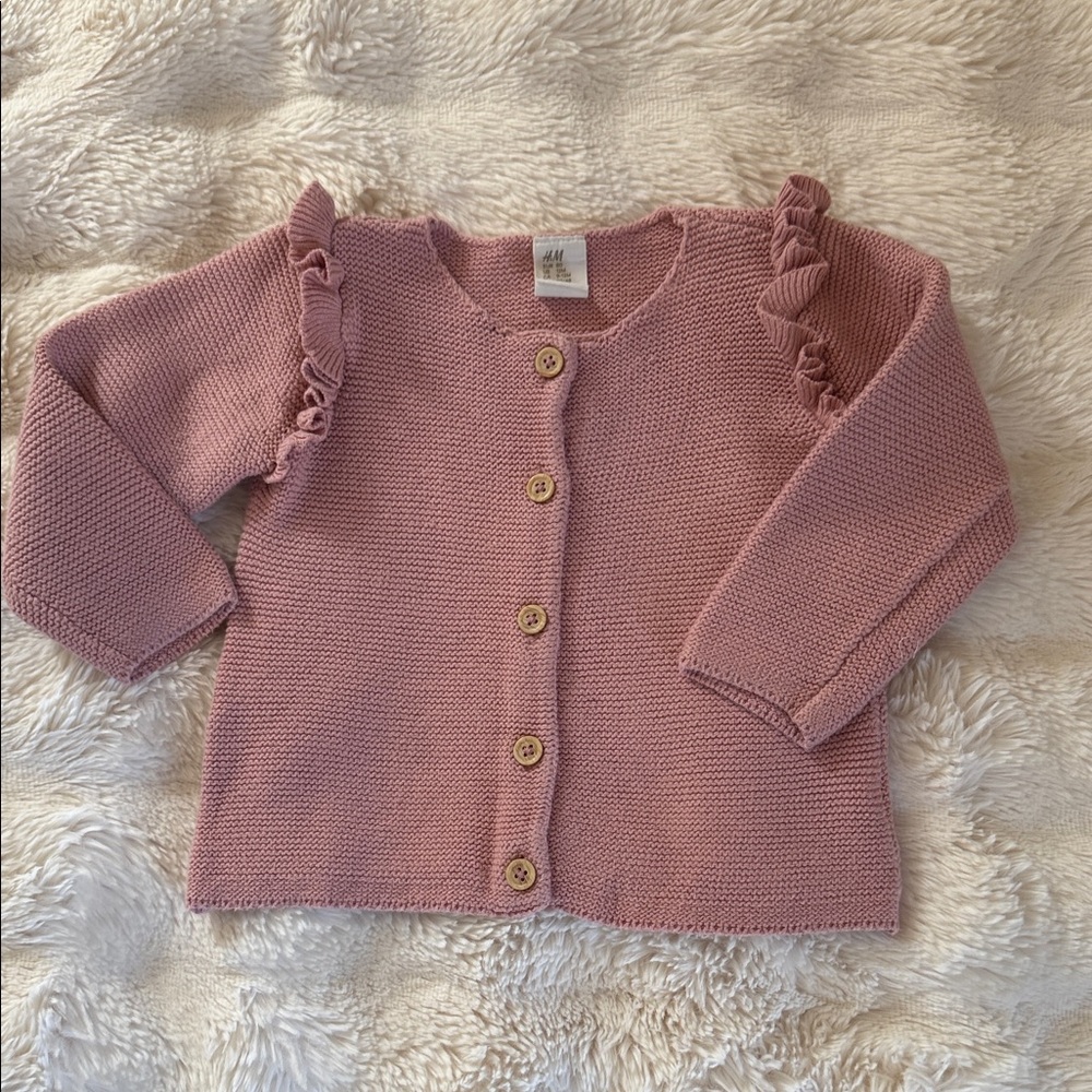 H&M Mauve Knit Cardigan with Ruffles (12 M)